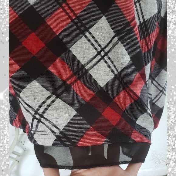 Plaid sheer top large holiday Christmas - Picture 2 of 7